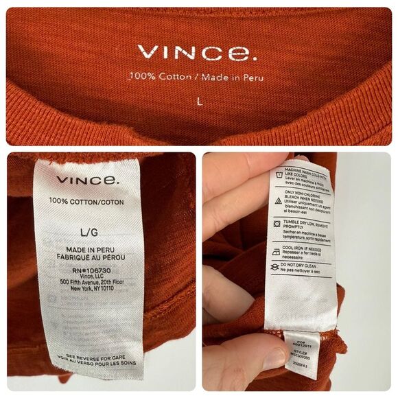 Vince Men's Long Sleeve Slub Henley in Orange | Size Large - Picture 5 of 5